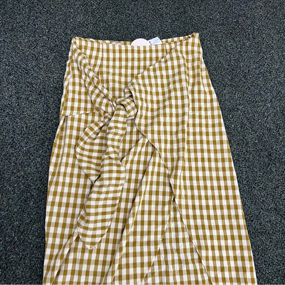 Jupe NYC Mustard Yellow & Cream Checkered Wrap Midi Lightweight Modest Skirt L - Picture 4 of 16